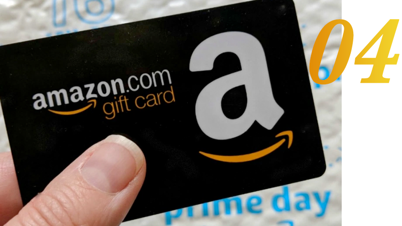 Woman holding Amazon Gift Card