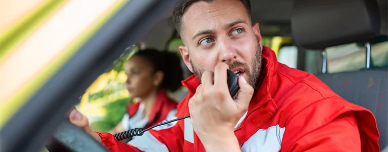 Paramedic on walkie talkie